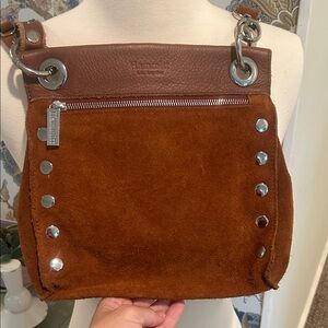 Hammitt Brown Suede & Leather Crossbody Bag with Silver Hardware